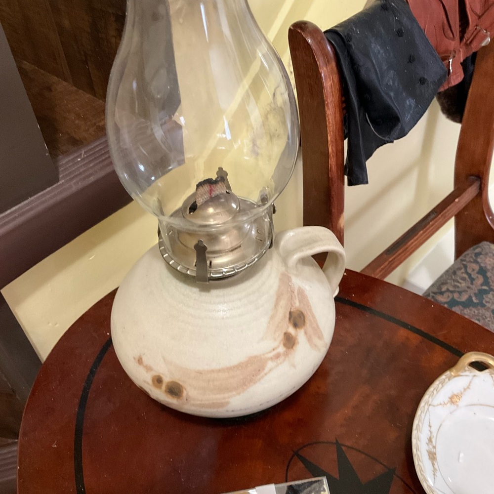 Vintage Ceramic Oil Lamp with Glass Chimney